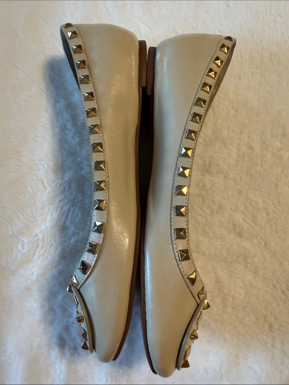 Tory Burch Cream Leather Studded Logo Flats